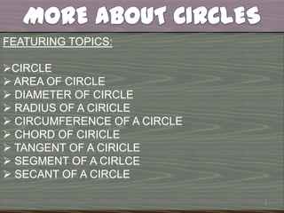 1 MORE ABOUT CIRCLES FEATURING TOPICS:  ,[object Object]