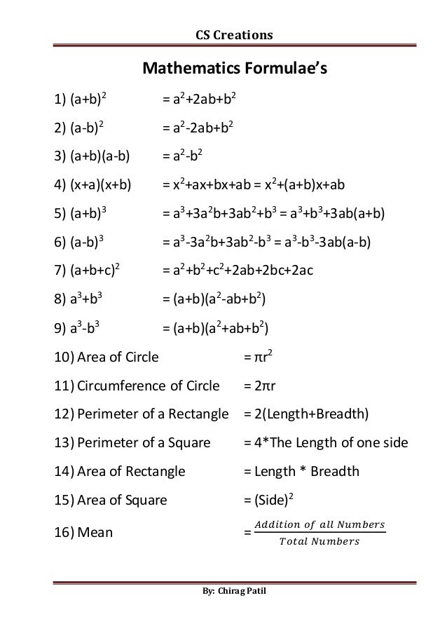 Maths Formulae
