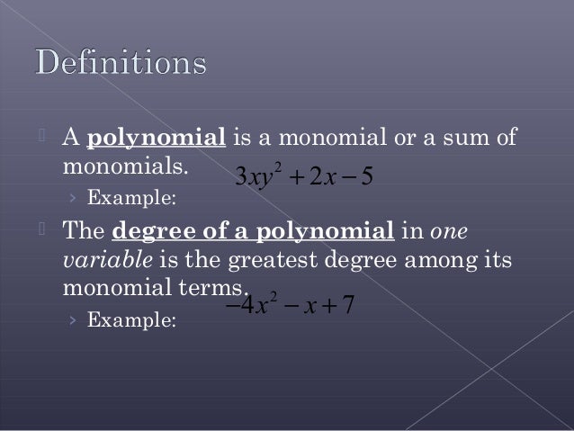 polynomials degree of a monomial