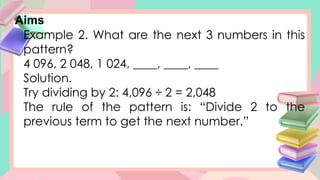 Simple Patterns Example Math MATHEMATICS LESSON ON SIMPLE PATTERNS.pptx