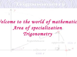 Welcome to the world of mathematics Area of specialization Trigonometry 