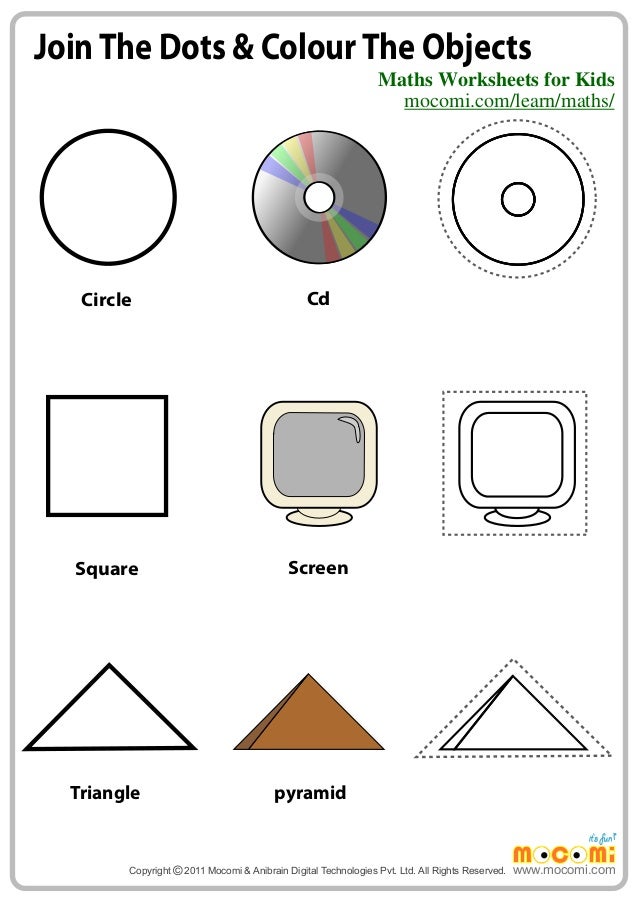 kindergarten 2 dimensional worksheets shapes Dots The Maths Colour Worksheets The & â Join for Objects
