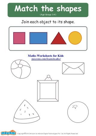 match the shapes maths worksheets for kids mocomicom