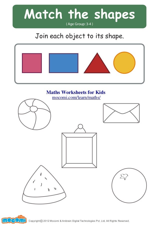 match the shapes maths worksheets for kids mocomicom