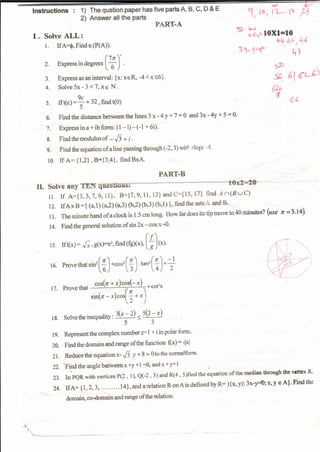 Mathematics midterm exam question paper puc11