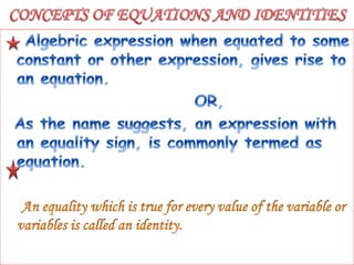Maths ppt on algebraic expressions and identities | PPT