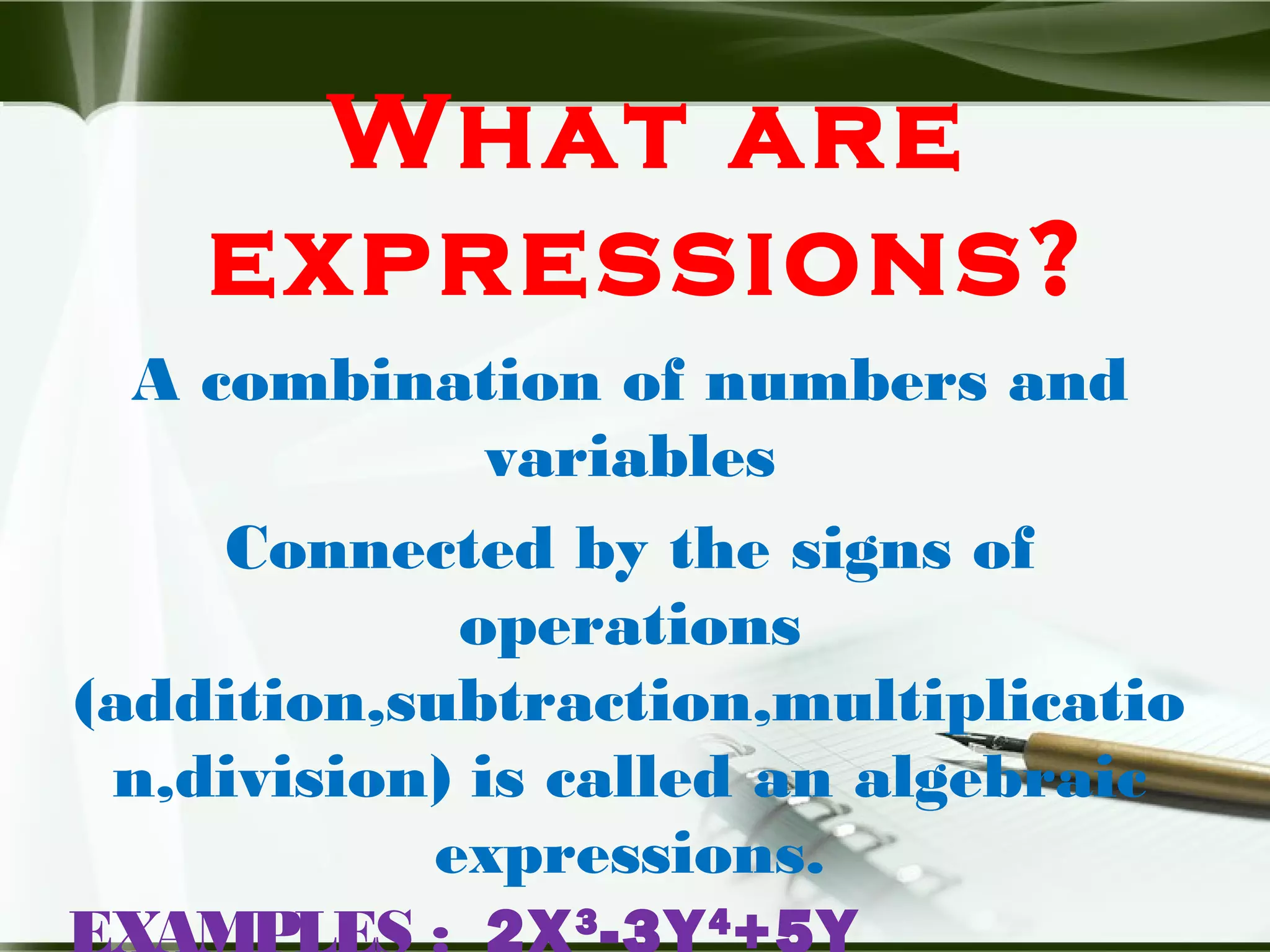 Maths ppt on algebraic expressions and identites | PPT