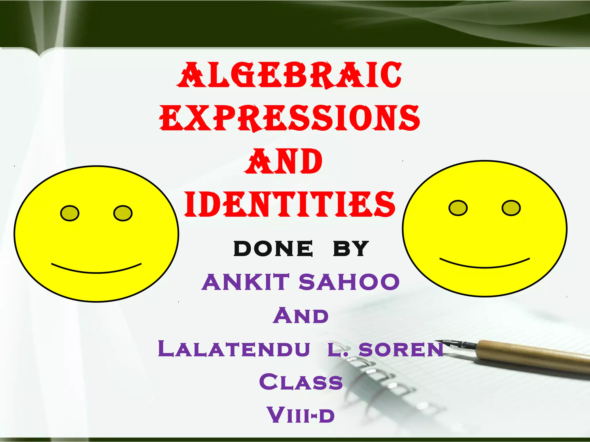 Maths ppt on algebraic expressions and identites | PPT