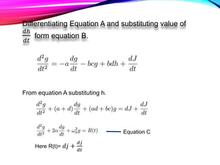 Differentiating Equation A and substituting value of
𝑑ℎ
𝑑𝑡
form equation B.
From equation A substituting h.
Here R(t)= 𝑑𝑗 +
𝑑𝑗
𝑑𝑡
Equation C
 