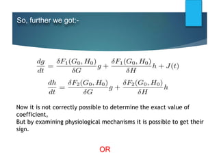 So, further we got:-
OR
Now it is not correctly possible to determine the exact value of
coefficient,
But by examining physiological mechanisms it is possible to get their
sign.
 