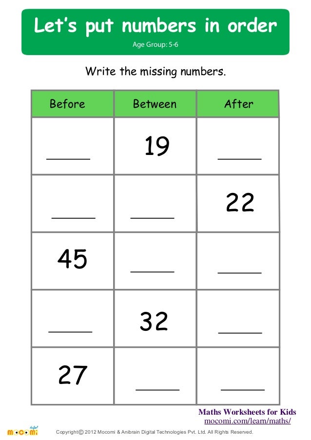 lets put number in order maths worksheets for kids