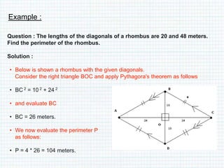 Rhombus Length Maths Quadrilaterals | PPTX