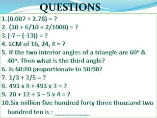 Maths quiz grade 6 final round 