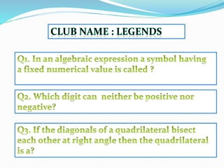 Maths quiz grade 6 final round 