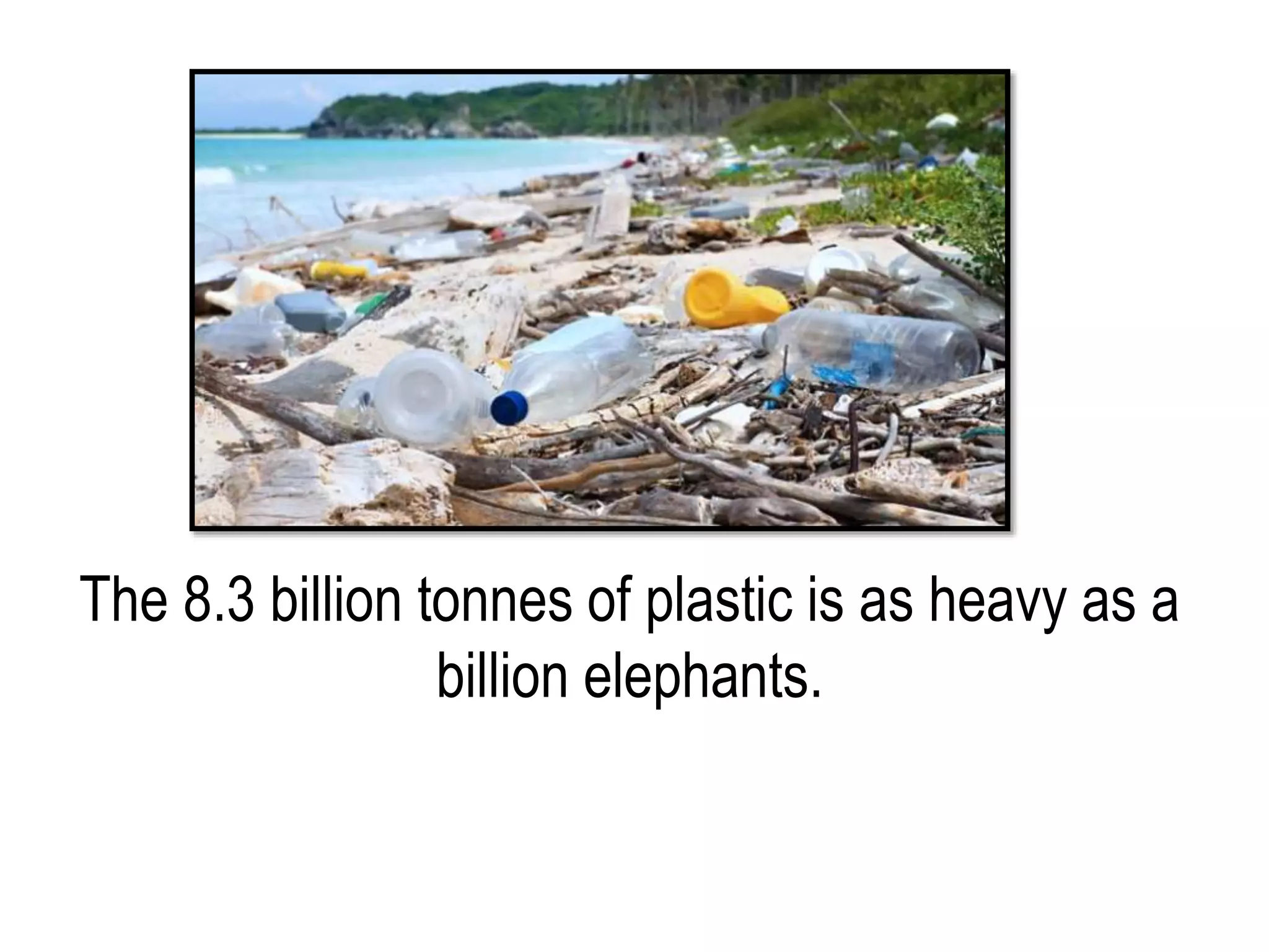 The 8.3 billion tonnes of plastic is as heavy as a
billion elephants.
 