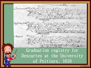 Graduation registry for
Descartes at the University
of Poitiers, 1616
 