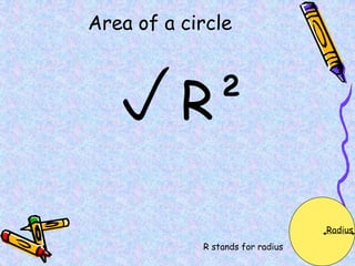 Area of a circle
R²
R stands for radius
Radius
 