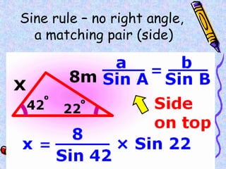 Sine rule – no right angle,
a matching pair (side)
 