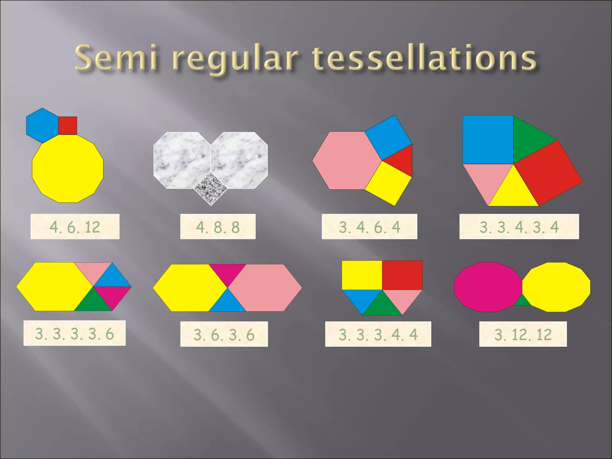 4. 6. 12 4. 8. 8 3. 4. 6. 4 3. 3. 4. 3. 4 
3. 3. 3. 3. 6 3. 6. 3. 6 3. 3. 3. 4. 4 3. 12. 12 
 