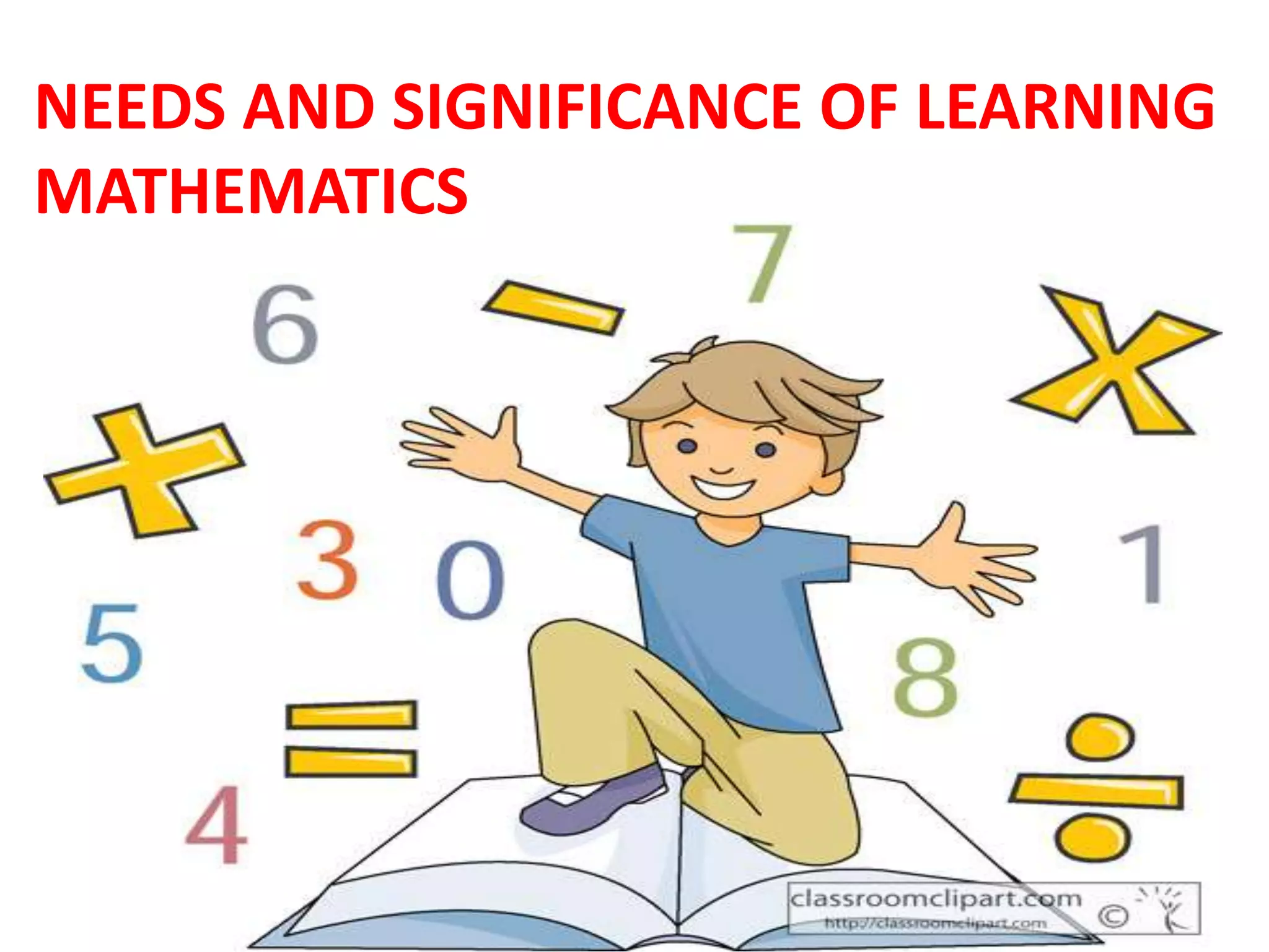 NEEDS AND SIGNIFICANCE OF LEARNING
MATHEMATICS
 