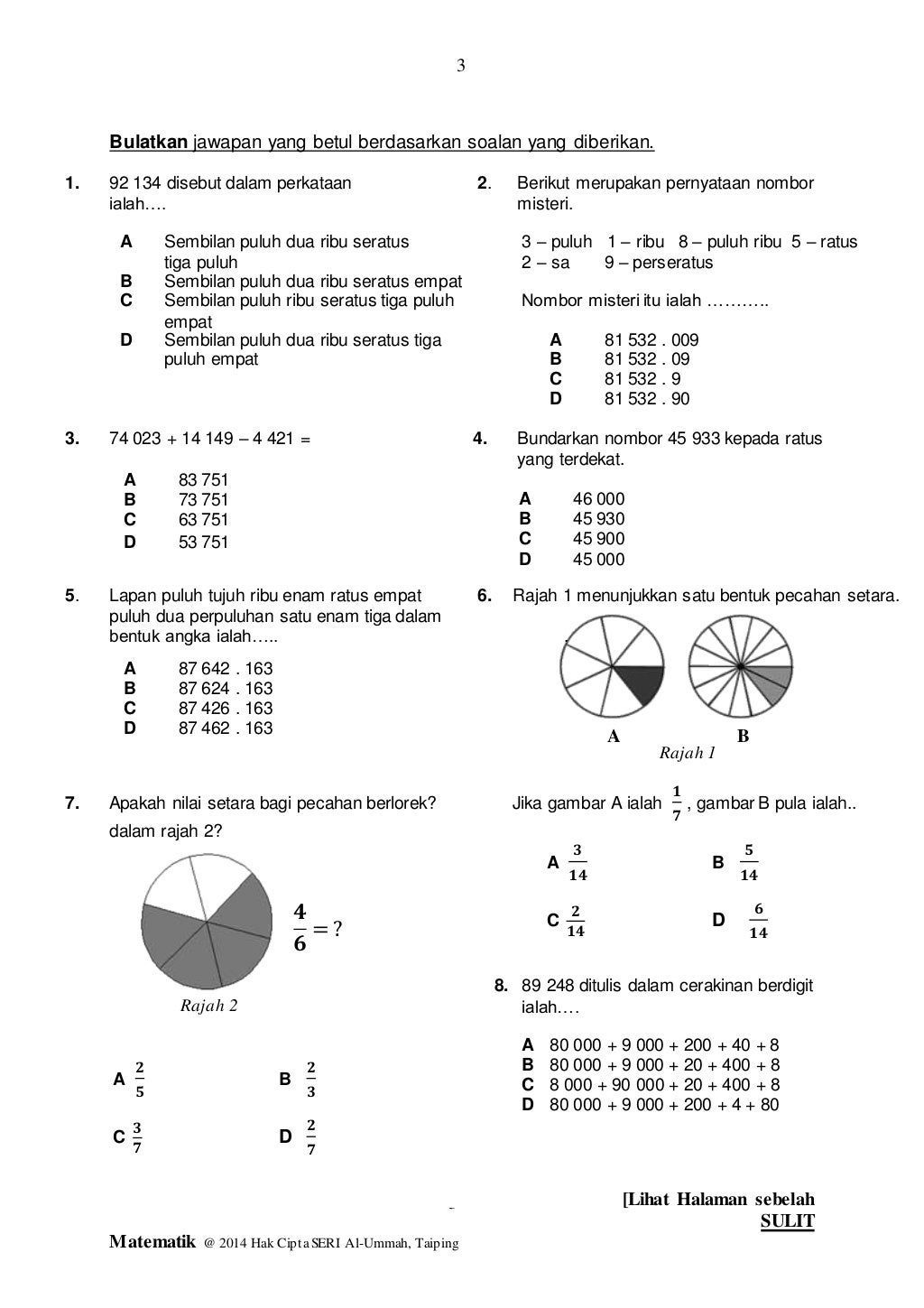 Matematik Pertengahan Tahun 2014 Tahun 4