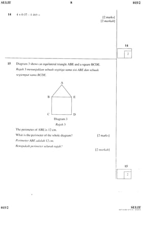 Maths Trial Exam Upsr Pahang08 K2