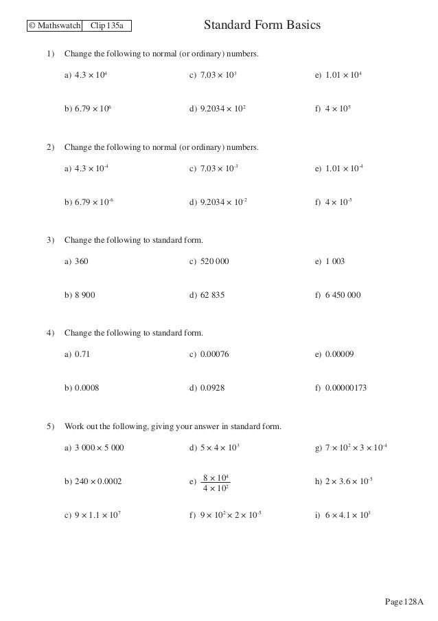 Fourth grade math worksheets standard form