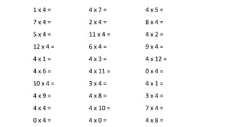 1 x 4 =
7 x 4 =
5 x 4 =
12 x 4 =
4 x 1 =
4 x 6 =
10 x 4 =
4 x 9 =
4 x 4 =
0 x 4 =
4 x 7 =
2 x 4 =
11 x 4 =
6 x 4 =
4 x 3 =
4 x 11 =
3 x 4 =
4 x 8 =
4 x 10 =
4 x 0 =
4 x 5 =
8 x 4 =
4 x 2 =
9 x 4 =
4 x 12 =
0 x 4 =
4 x 1 =
3 x 4 =
7 x 4 =
4 x 8 =
 