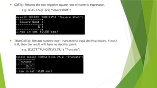 Math, Text, Date Functions of MySQL for Class-12 CBSE | PPTX