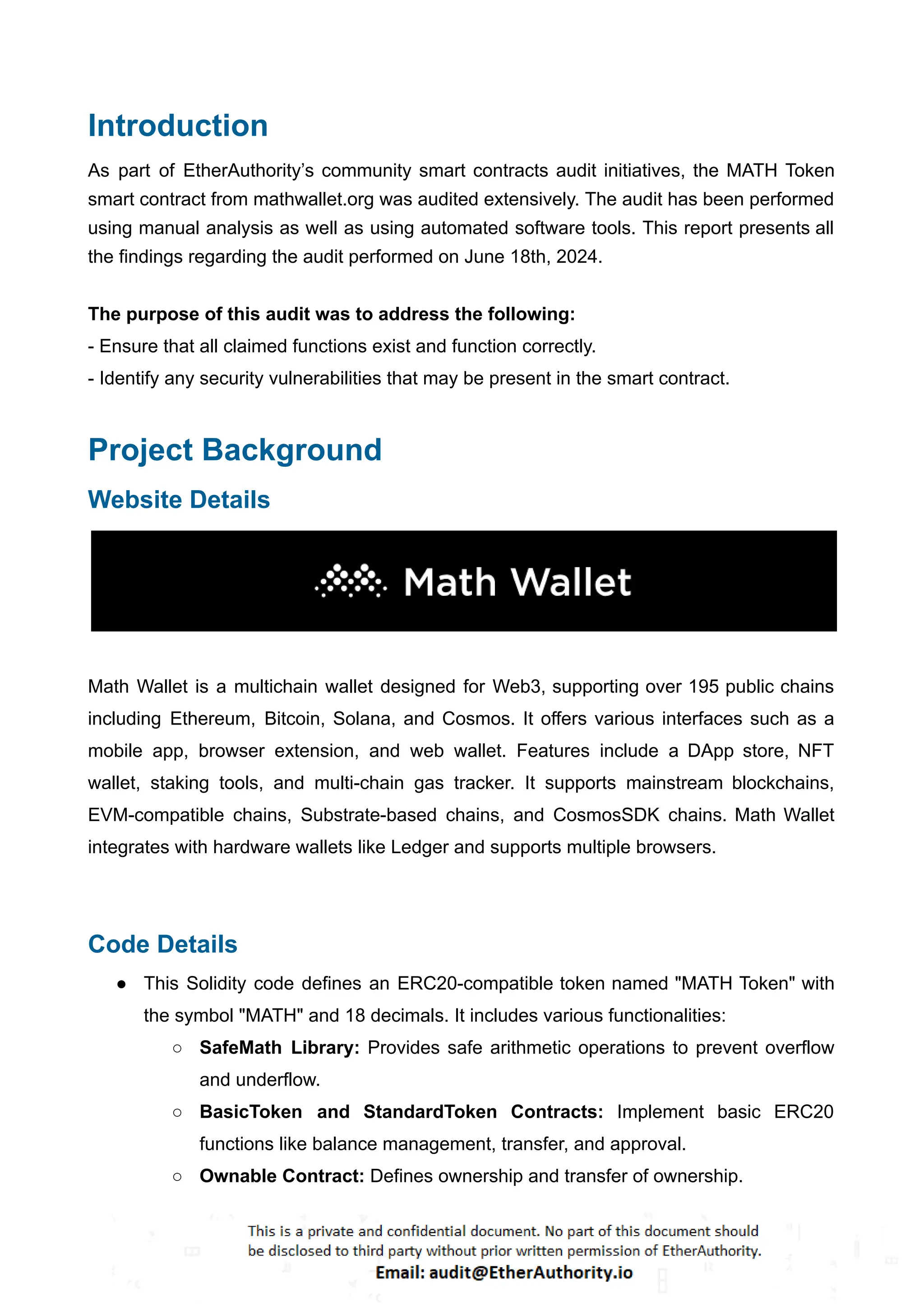 MATH Token – Smart Contract Security Audit Report by EtherAuthority | PDF