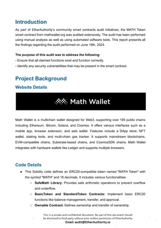 MATH Token – Smart Contract Security Audit Report by EtherAuthority | PDF