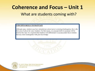 Coherence and Focus – Unit 1
   What are students coming with?
 