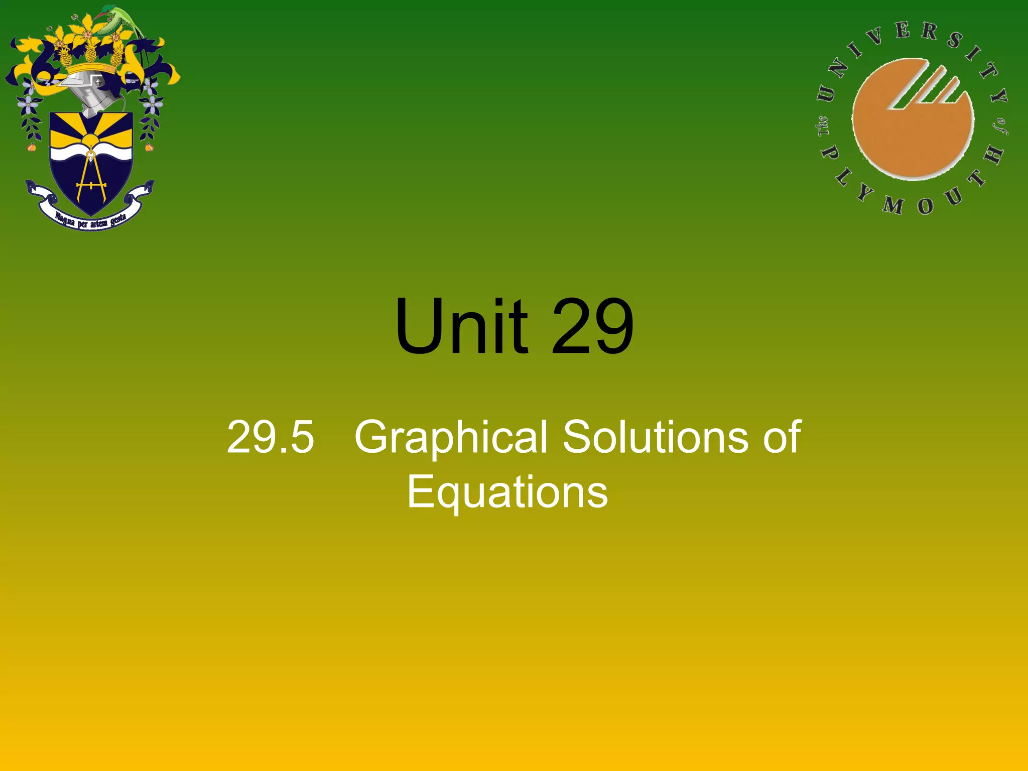 Unit 29
29.5 Graphical Solutions of
Equations
 