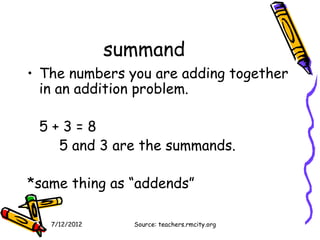 Summand Mathvocabulary | PPT