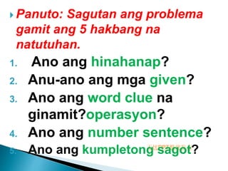 Tagalog Problem Solving In Math Math WORD PROBLEM ADDITION grade one student | PPT