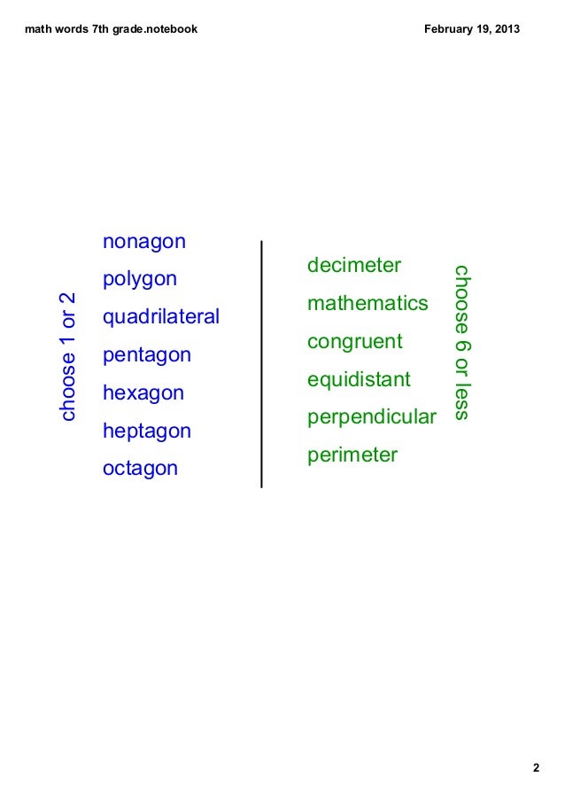 Math words 7th grade