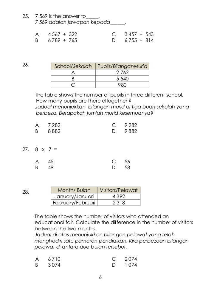 Kertas Soalan Matematik Tahun 3 Related Keywords - Kertas 