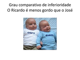 Grau comparativo de inferioridade
O Ricardo é menos gordo que o José
 