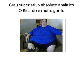 Grau superlativo absoluto analítico
O Ricardo é muito gordo
 