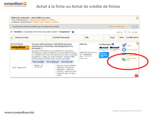 www.compuBase.biz
Matinée compuBase du 9 novembre 2010
Achat à la fiche ou Achat de crédits de fiches
 