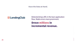 #19WHATISANINSIGHT?
Drove millions in
incremental revenue.
Detected drop-oﬀs in the loan application
flow. Made errors mor...