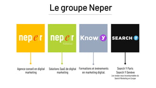 Actualités du SEO et du Digital
Marketing
Philippe YONNET
CEO Groupe Neper
Where Search Marketing meets Science
 