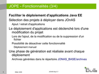 Environnement intégré Démarrage/arrêt du serveur depuis l'IDE Débogage facilité des applications Réduire les temps de déploiement (Re)génération de l'application à chaque modification