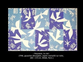 « Polynésie, le ciel»
(1946, gouaches découpées, papier marouflé sur toile,
200 × 314 cm. MNAM, Paris )
 