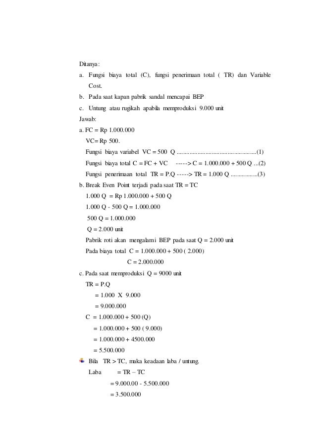 Contoh Soal Fungsi Biaya Total Kami