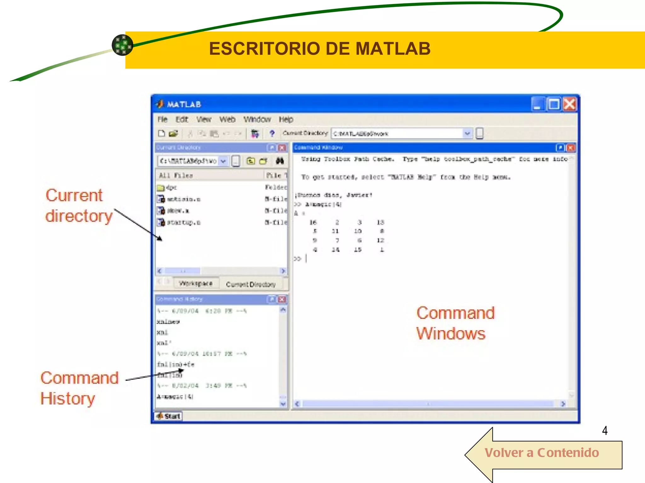 ESCRITORIO DE MATLAB Volver a Contenido 