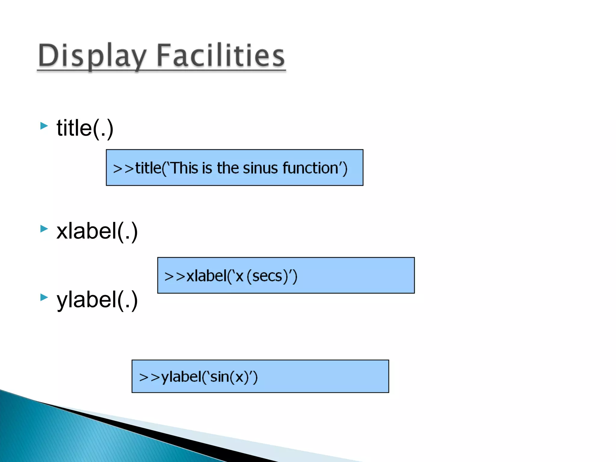    title(.)



   xlabel(.)

   ylabel(.)
 