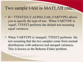 parametric hypothesis testing using MATLAB | PPT