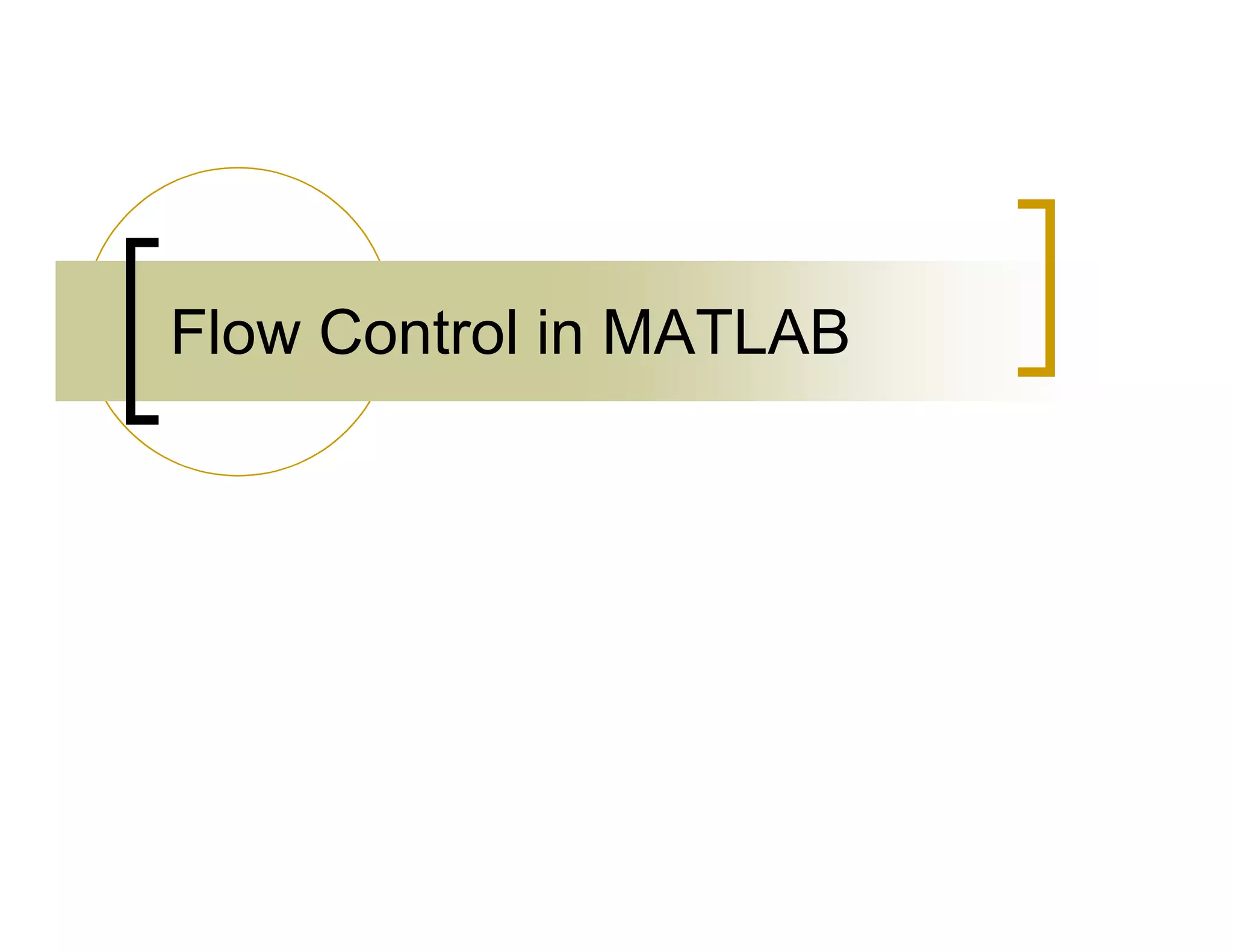Flow Control in MATLAB 
 