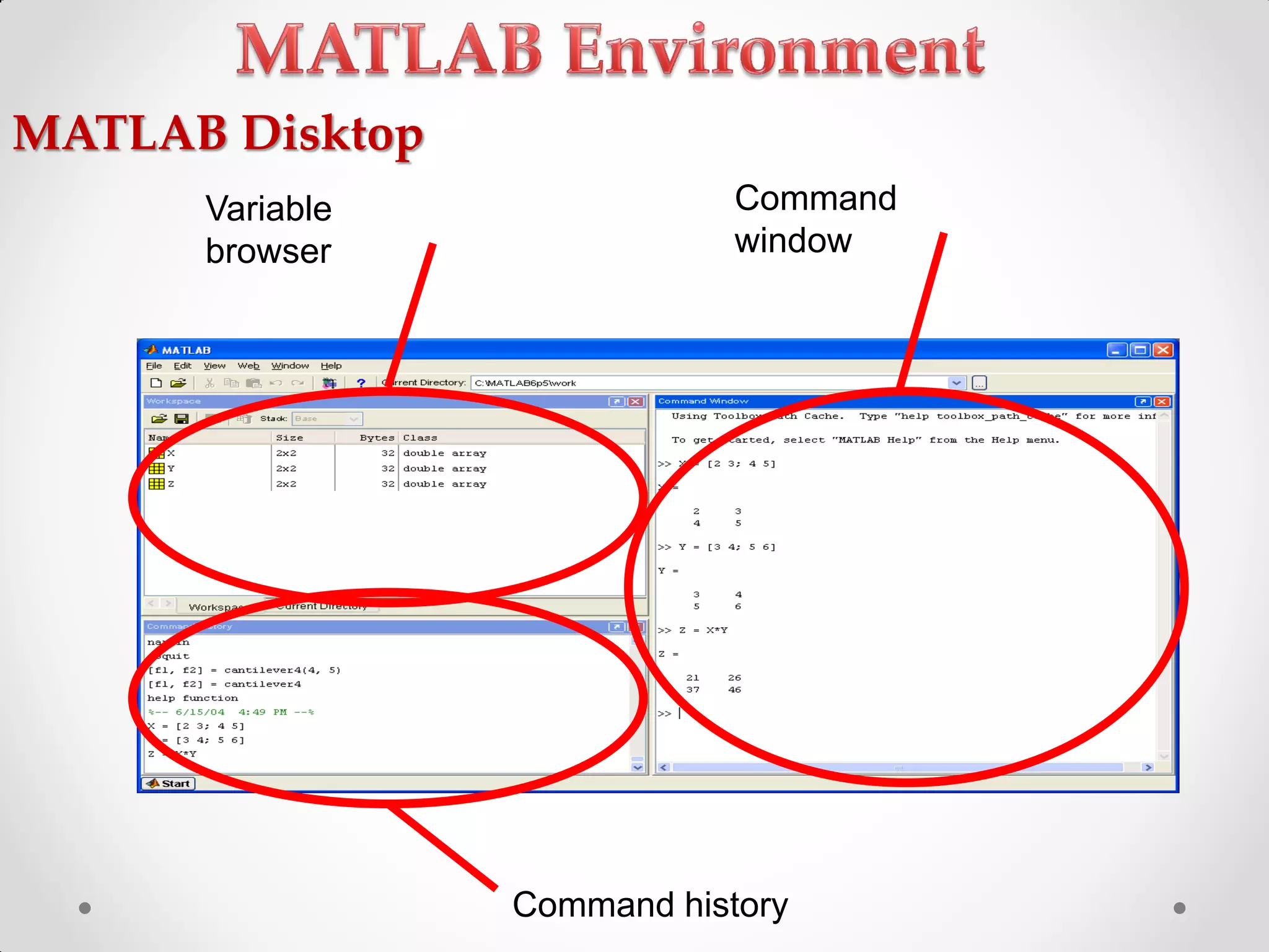 Variable
browser
Command
window
Command history
MATLAB Disktop
 